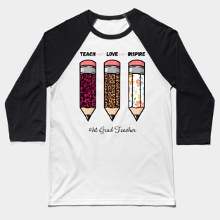 Teach Love Inspire, Back To School Pencil 1st Grad Teacher Leopard Floral Gift For Teacher Baseball T-Shirt